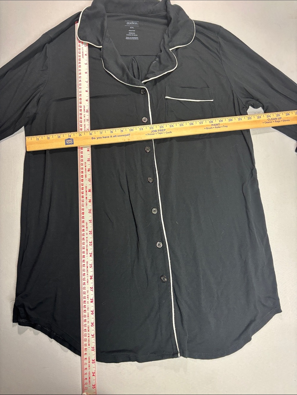 Auden Black Longline Modal Nightshirt Button Down White Piping XXL - Picture 3 of 7